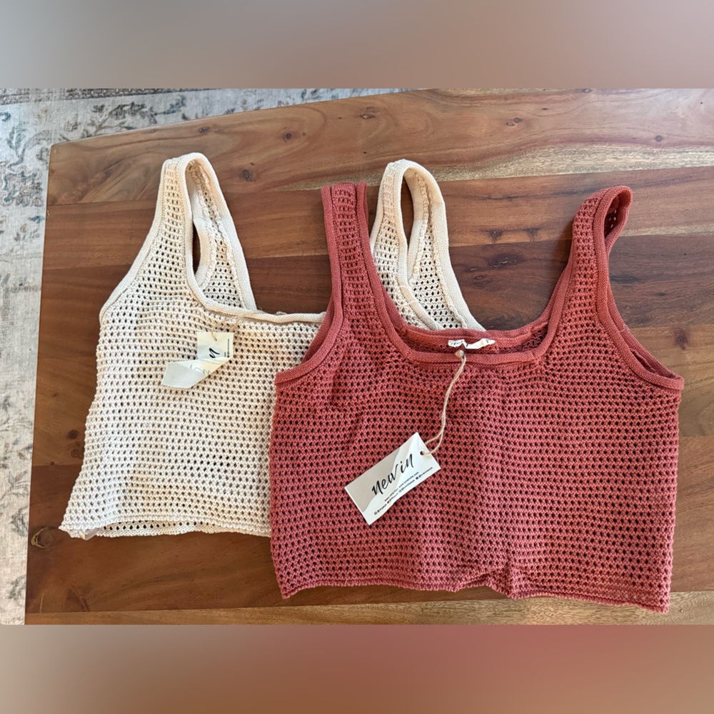 New in- Women's Crochet Tank Tops - Rust and Cream